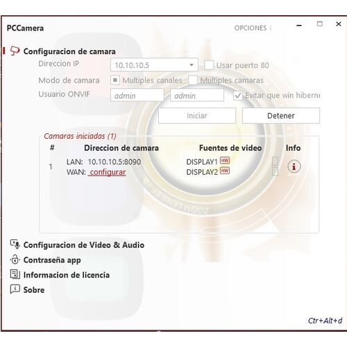 Software que convierte la pantalla de un PC en una cmara ONVIF compatible