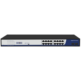 Switch PoE de 16 puertos + 2 uplink SFP. 10/1000 Mbps Gigabit. 802.11af/at