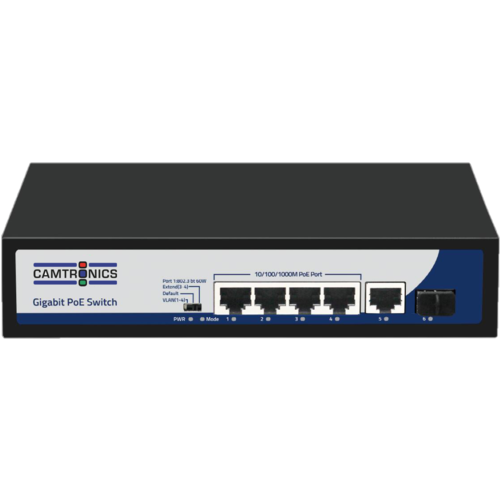 Switch PoE 4 puertos + 1 uplink + 1 uplink SFP. 10/1000 Mbps. Gigabit. 802.11af/at