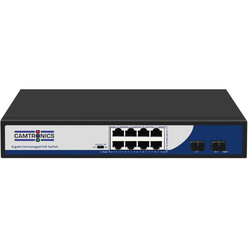 Switch PoE de 8 puertos + 2 uplink SFP. 10/1000 Mbps Gigabit. 802.11af/at