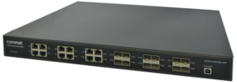 Switch Profesional de 12 puertos RJ 45 + 12 bocas SFP con POE 30 W por canal.
