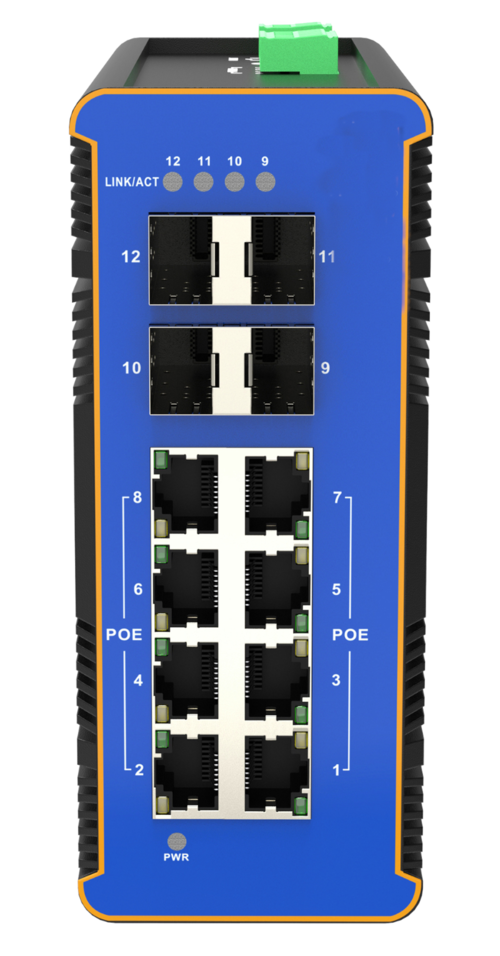 Switch  Industrial Profesional POE Gestionable L2+ de 8 puertos +4 SFP. 30W por canal