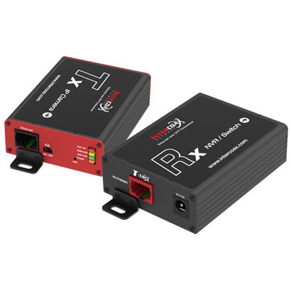 Kit TX y RX para transmitir la señal IP / PoE sobre cable UTP mas de 1000 mtrs. Incluye fuentes de alimentación